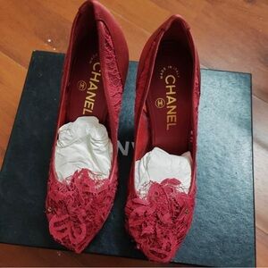 CHANEL Scarlet Lace Heels